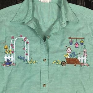 Vintage Green Embroidered Button Down Shirt